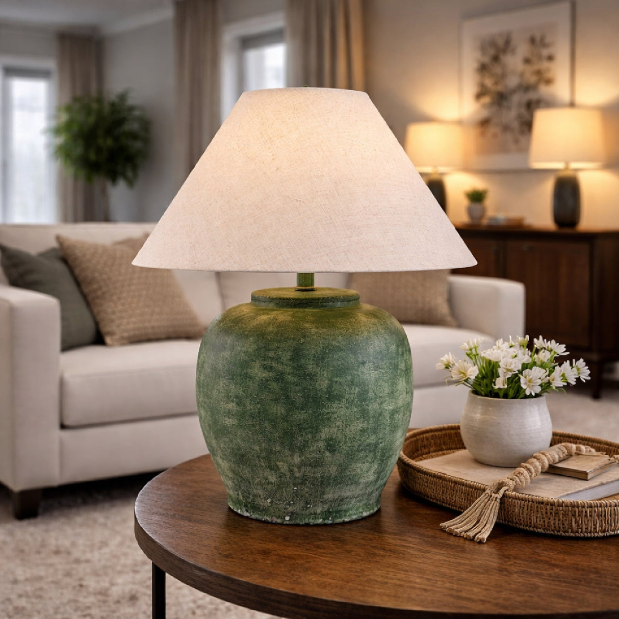 Modern European furniture - Painted Cement Linen Table Lamp - www.oroa.com