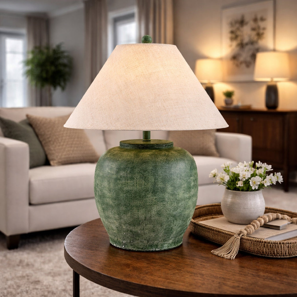 Modern European furniture - Painted Cement Linen Table Lamp - www.oroa.com