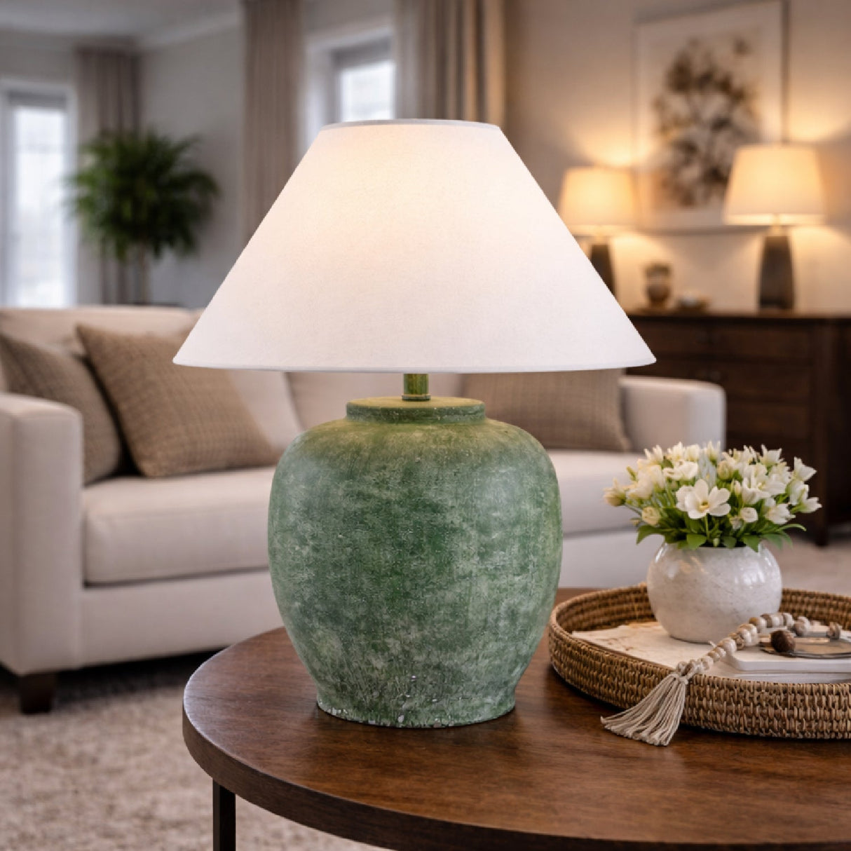 Modern European furniture - Painted Cement Linen Table Lamp - www.oroa.com