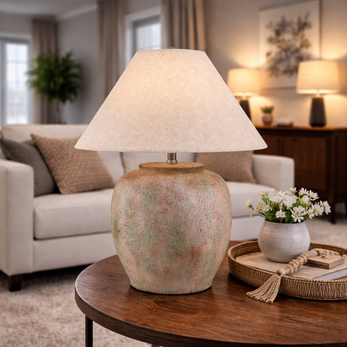 Modern European furniture - Painted Cement Linen Table Lamp - www.oroa.com