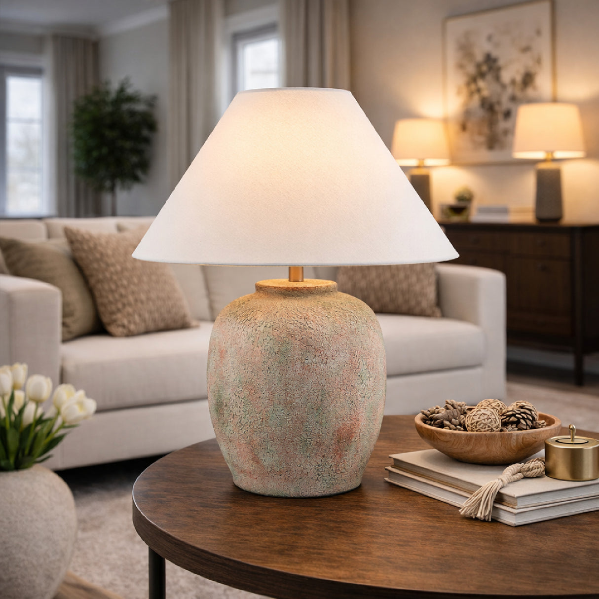 Modern European furniture - Painted Cement Linen Table Lamp - www.oroa.com