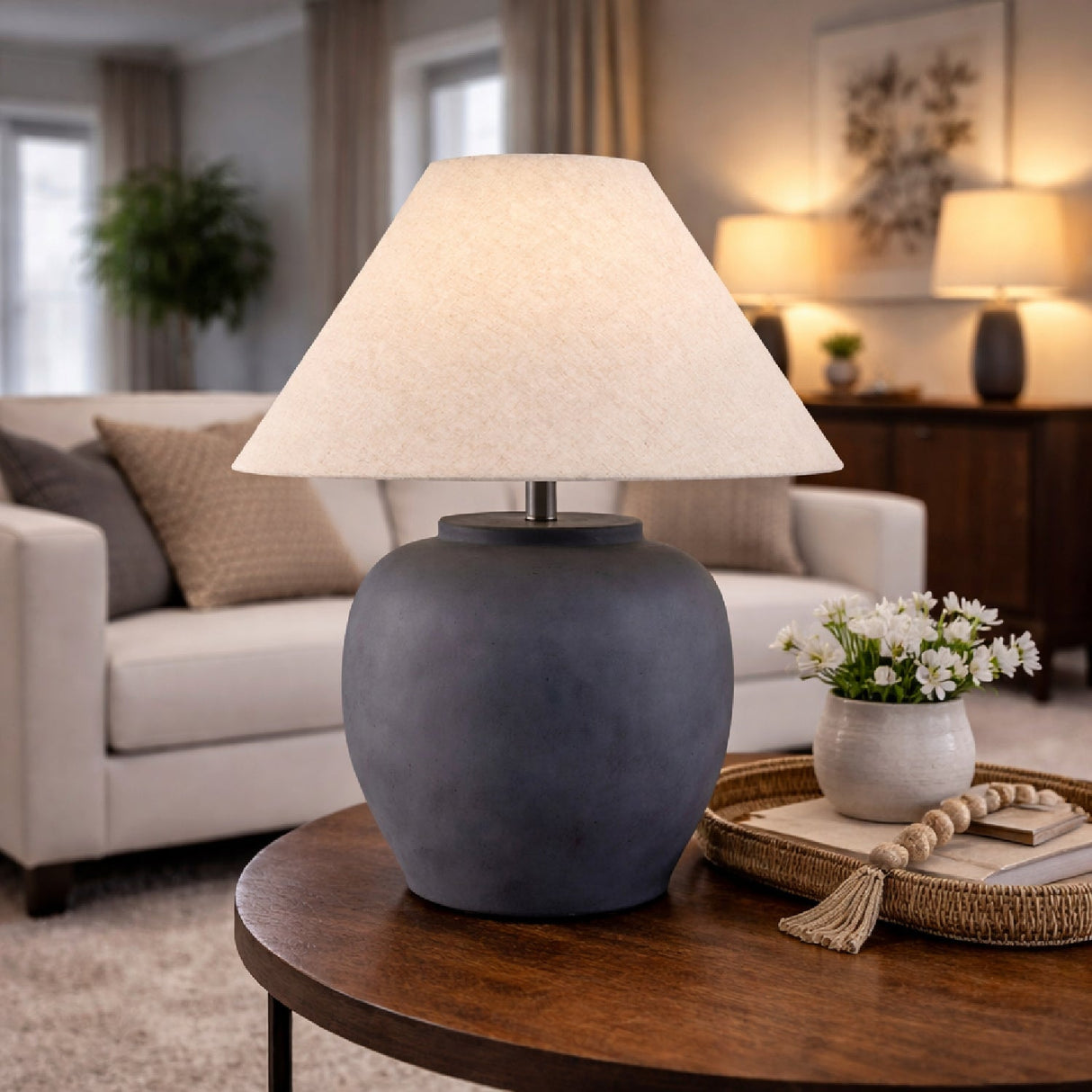 Modern European furniture - Painted Cement Linen Table Lamp - www.oroa.com