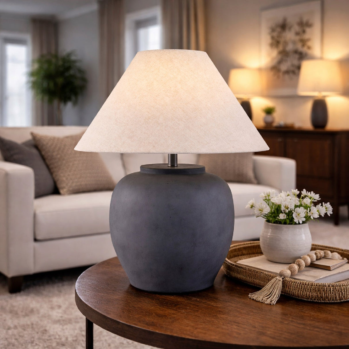 Modern European furniture - Painted Cement Linen Table Lamp - www.oroa.com