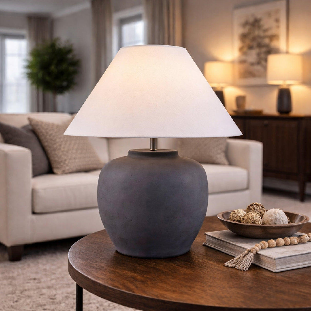 Modern European furniture - Painted Cement Linen Table Lamp - www.oroa.com