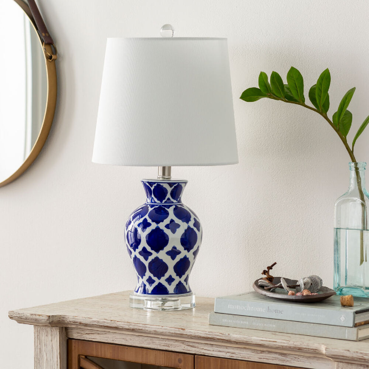 Modern European furniture - Blue Patterned Ceramic Table Lamp - www.oroa.com