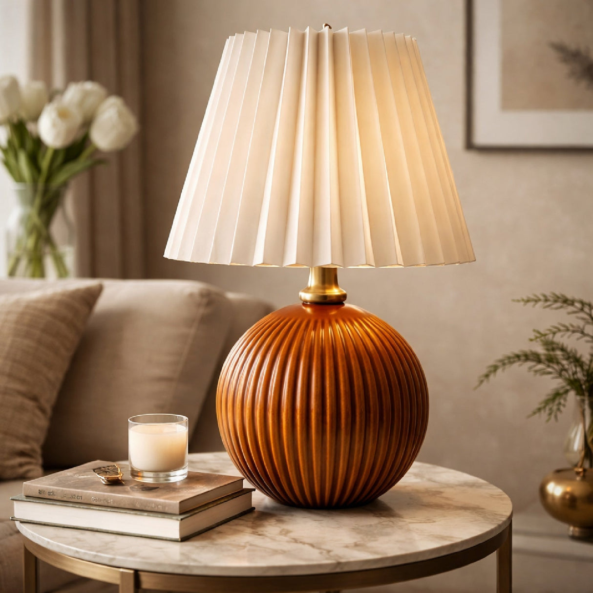 Modern European furniture - Pleated Linen Ceramic Table Lamp - www.oroa.com