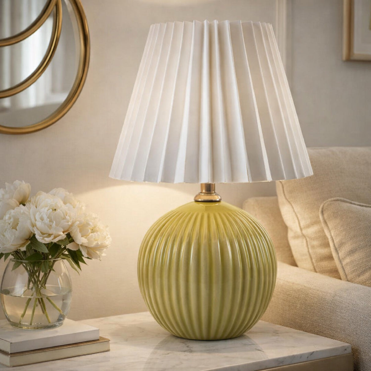 Modern European furniture - Pleated Linen Ceramic Table Lamp - www.oroa.com
