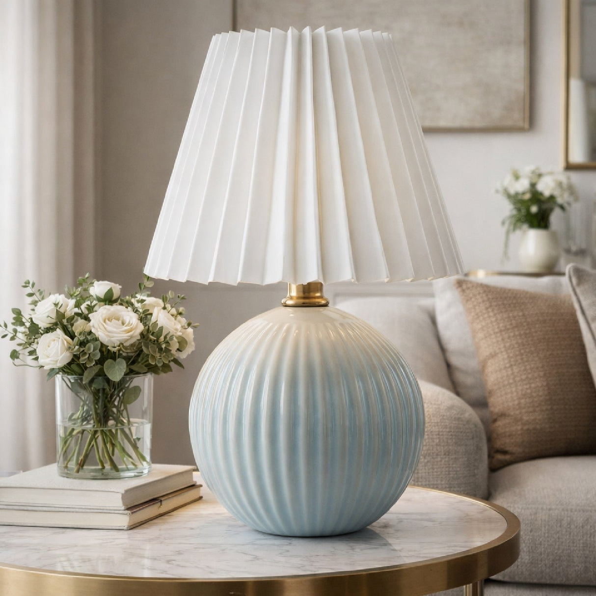 Modern European furniture - Pleated Linen Ceramic Table Lamp - www.oroa.com