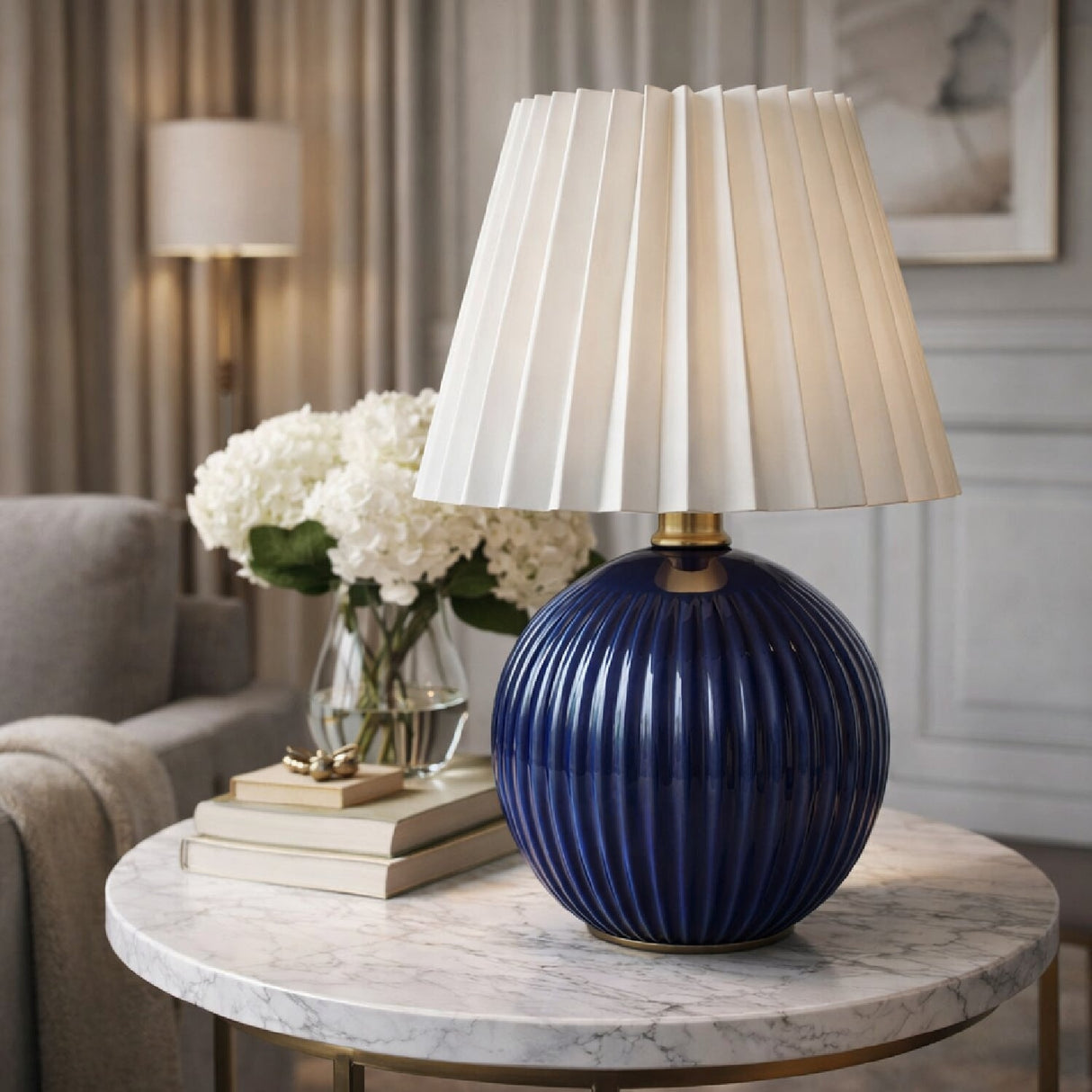 Modern European furniture - Pleated Linen Ceramic Table Lamp - www.oroa.com