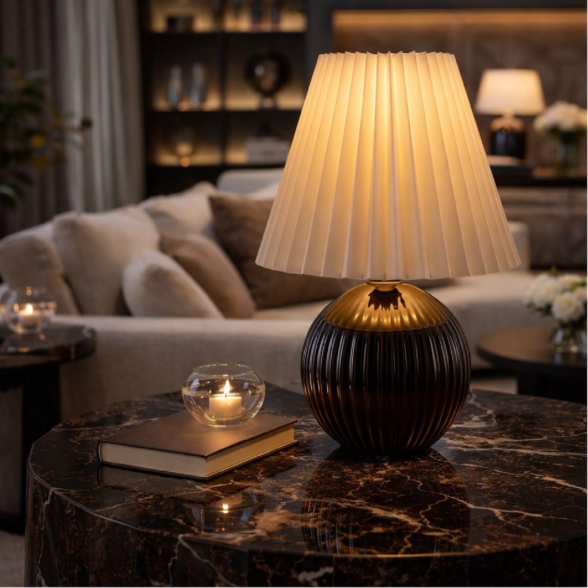 Modern European furniture - Pleated Linen Ceramic Table Lamp - www.oroa.com
