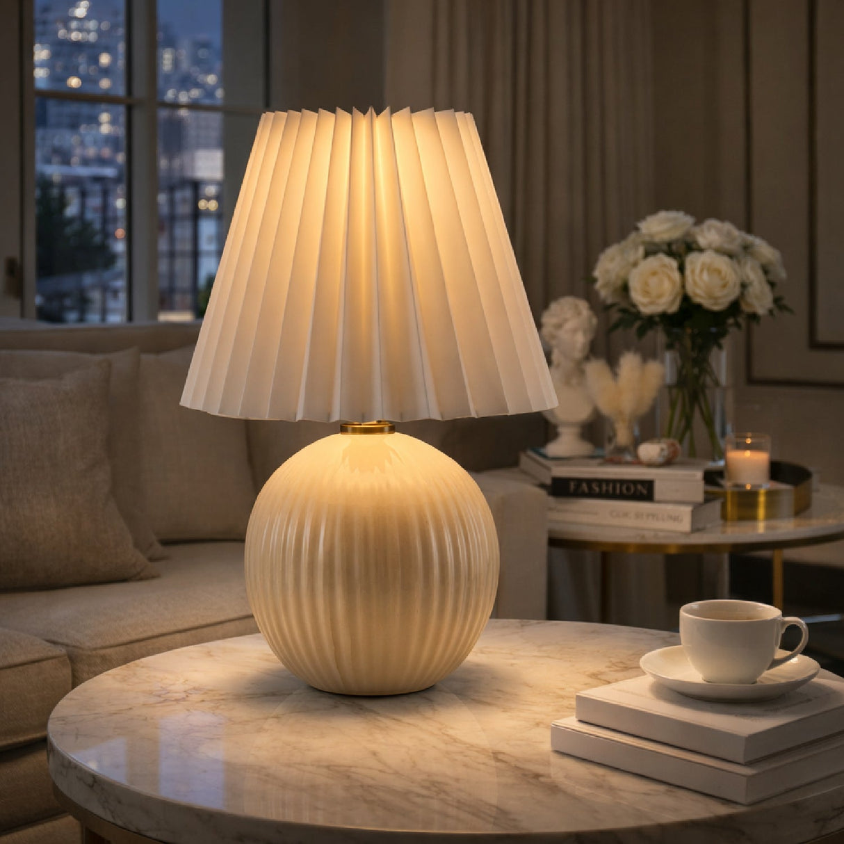 Modern European furniture - Pleated Linen Ceramic Table Lamp - www.oroa.com