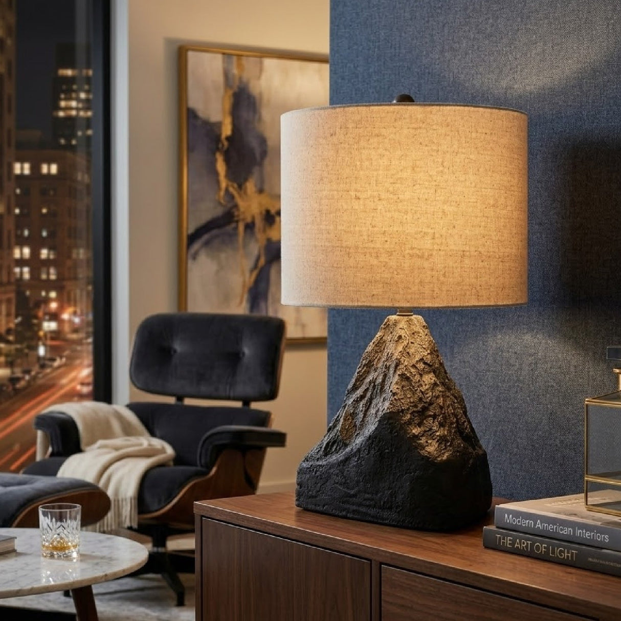 Modern European furniture - Black Organic Textured Table Lamp - www.oroa.com