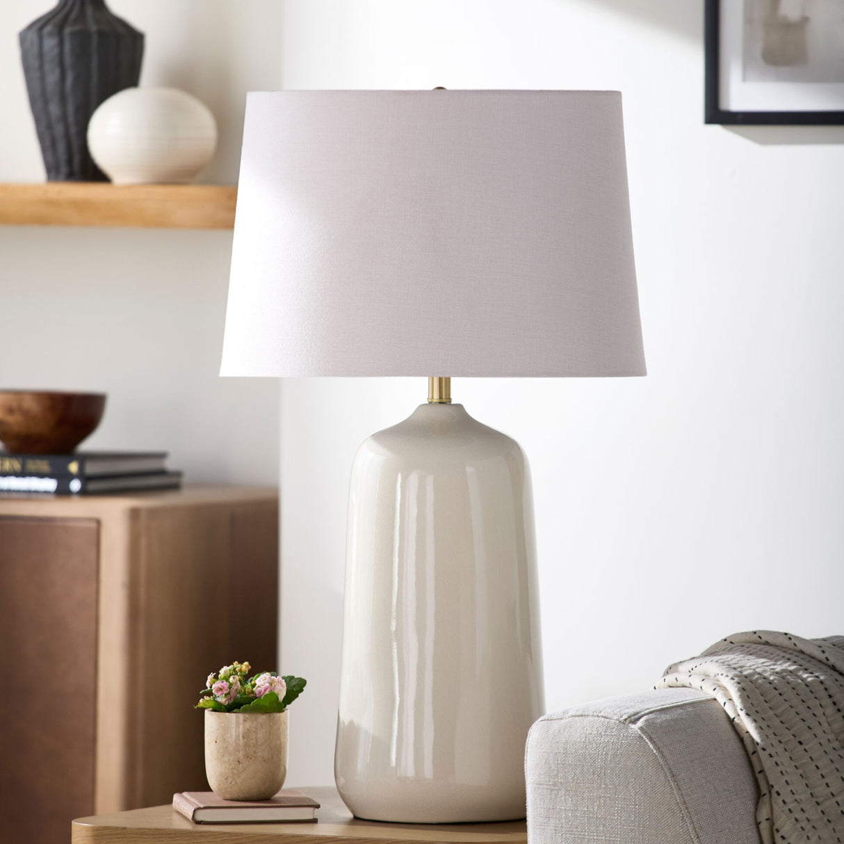 Modern European furniture - Beige Linen Table Lamp - www.oroa.com
