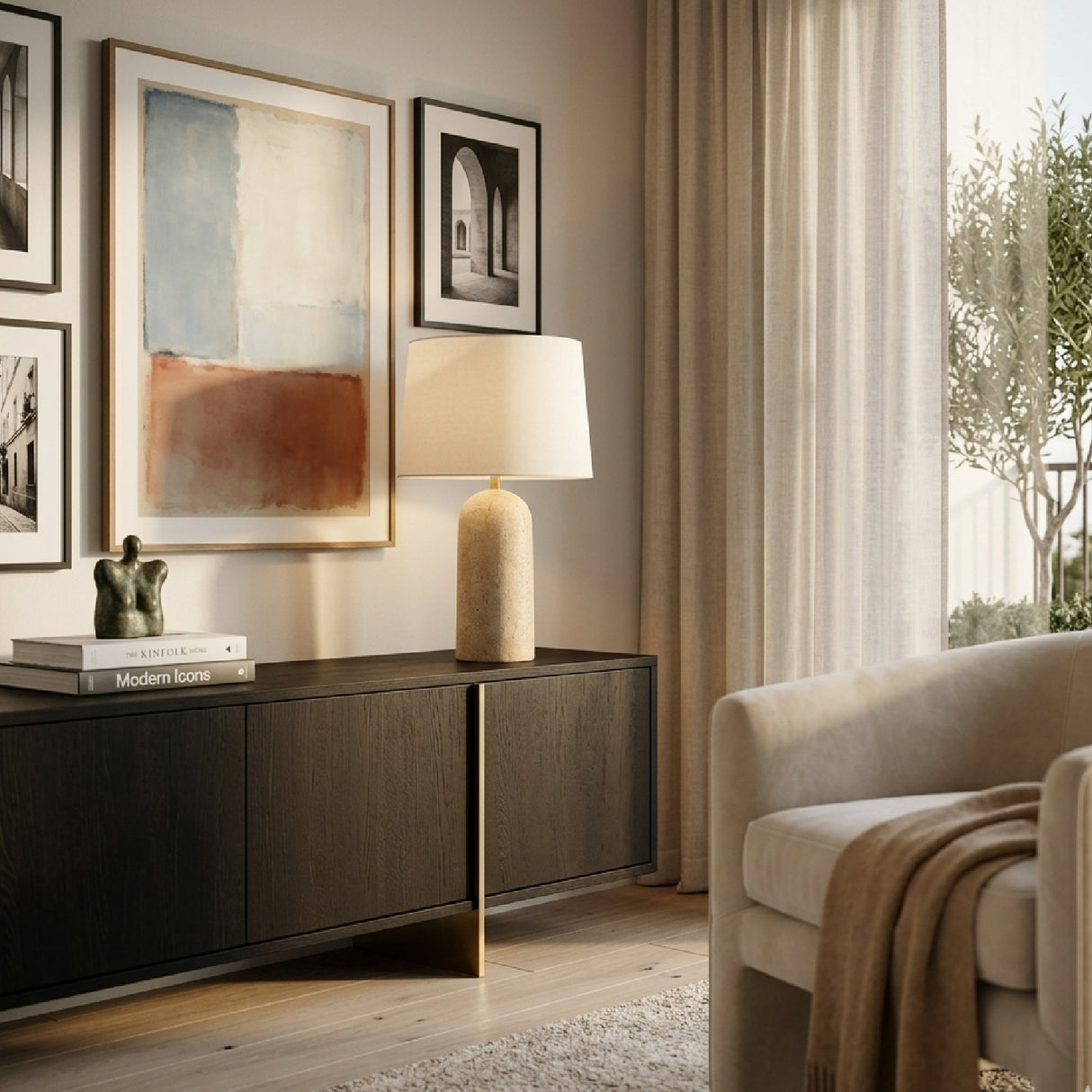 Drum Shade Travertine Table Lamp | Oroa.com