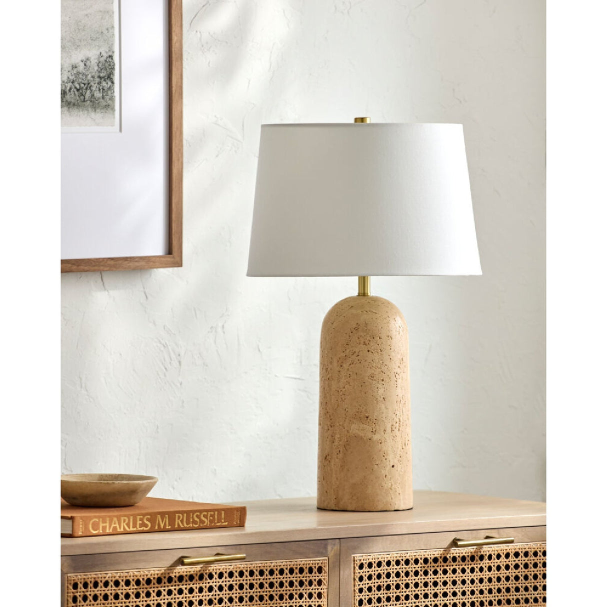 Modern European furniture - Drum Shade Travertine Table Lamp - www.oroa.com