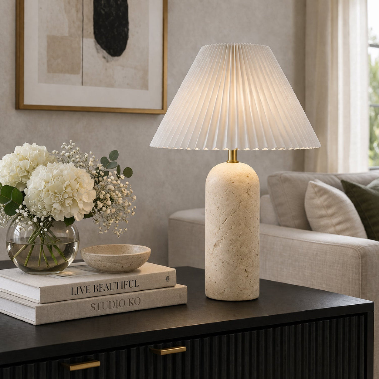 Modern European furniture - Empire Shade Travertine Table Lamp - www.oroa.com