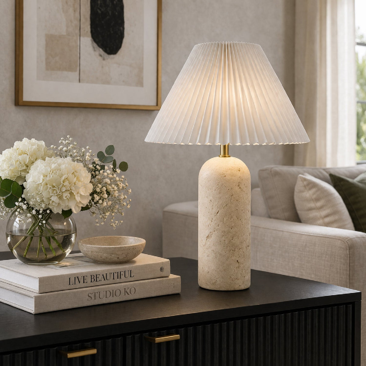 Modern European furniture - Empire Shade Travertine Table Lamp - www.oroa.com