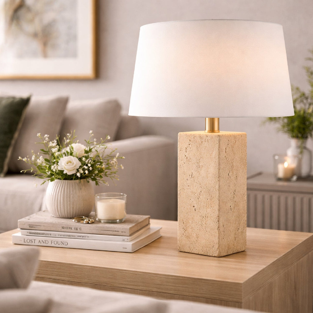 Modern European furniture - Square Travertine Table Lamp - www.oroa.com