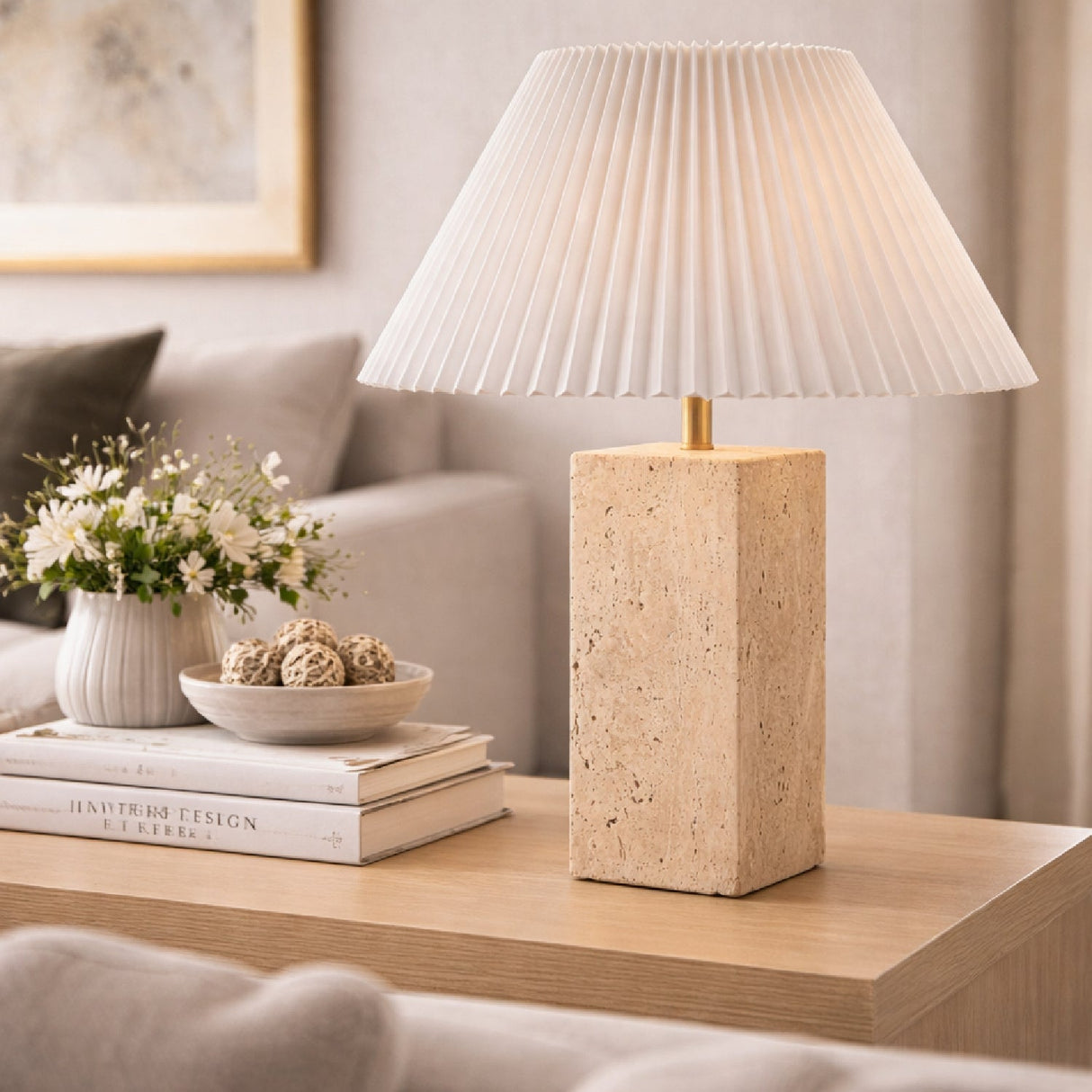 Modern European furniture - Square Travertine Empire Table Lamp - www.oroa.com