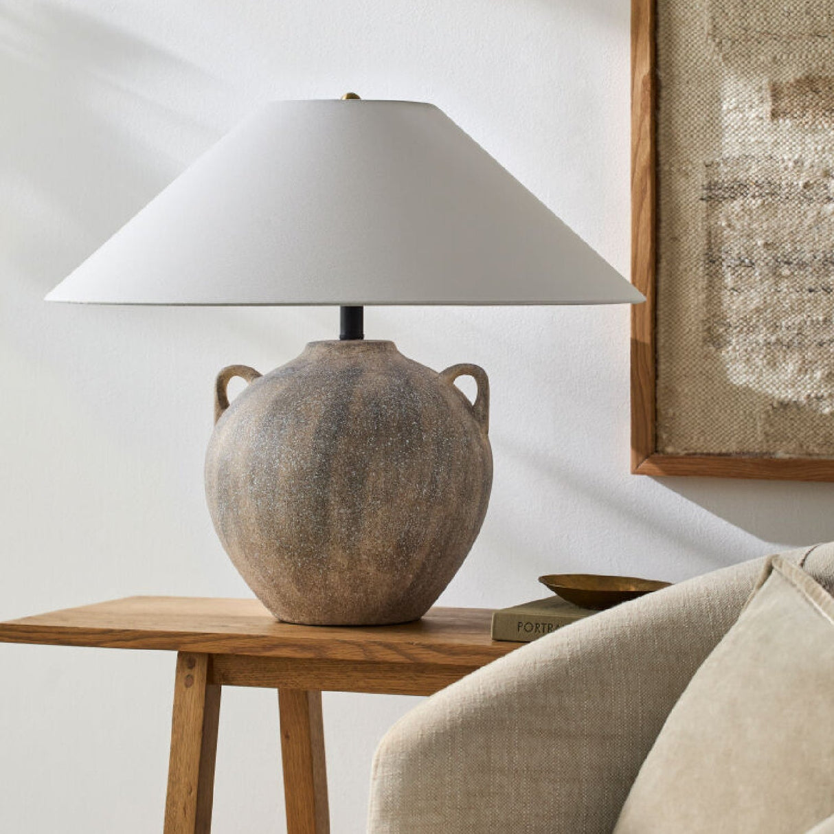 Modern European furniture - Brown Ceramic Linen Table Lamp - www.oroa.com