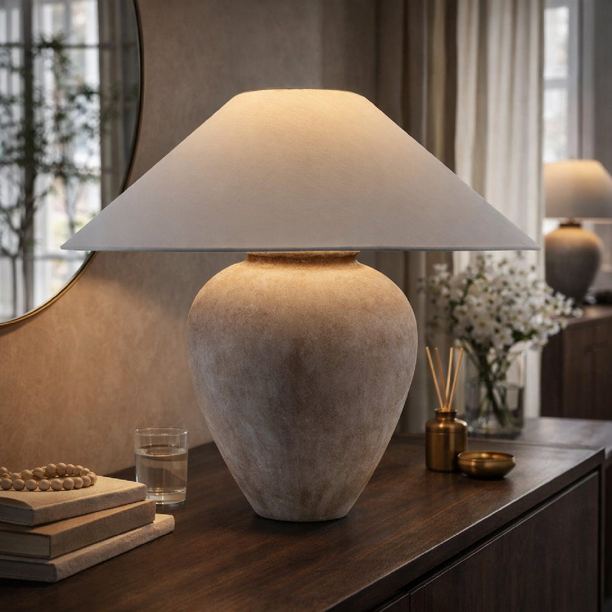 Modern European furniture - Glazed Brown Ceramic Table Lamp - www.oroa.com