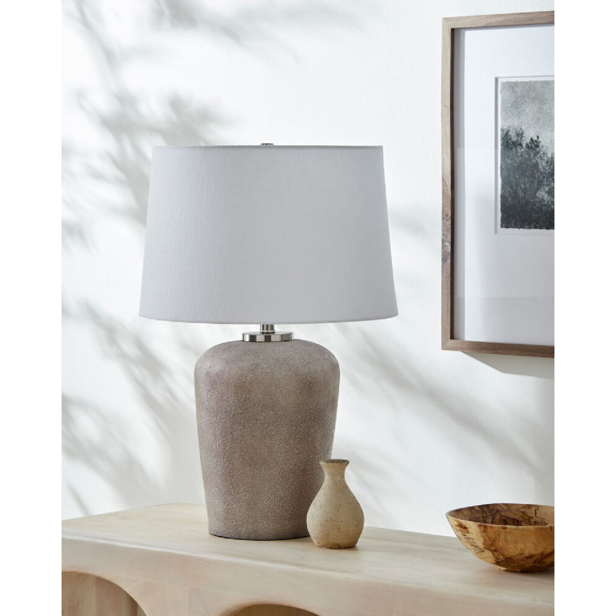Modern European furniture - Beige Drum Linen Table Lamp L - www.oroa.com