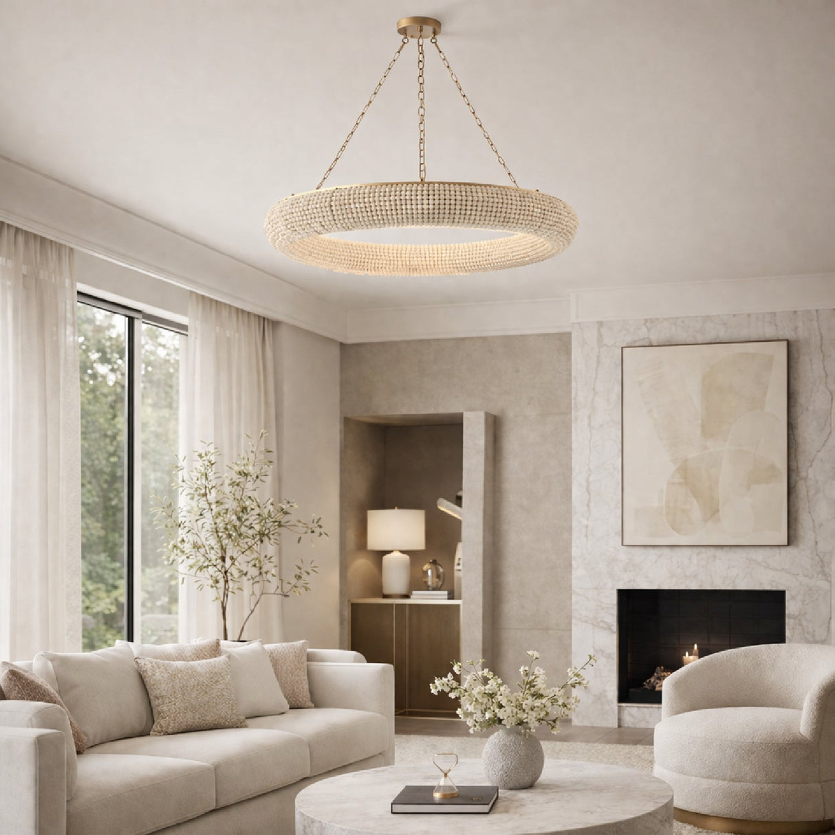 Modern European furniture - Cream Wood Beads 8-Light Chandelier - www.oroa.com