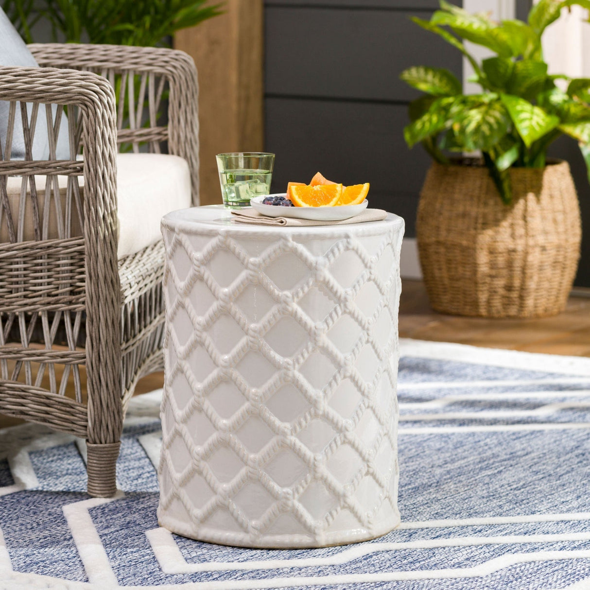 Modern European furniture - Lattice Patterned Ceramic Garden Stool - www.oroa.com