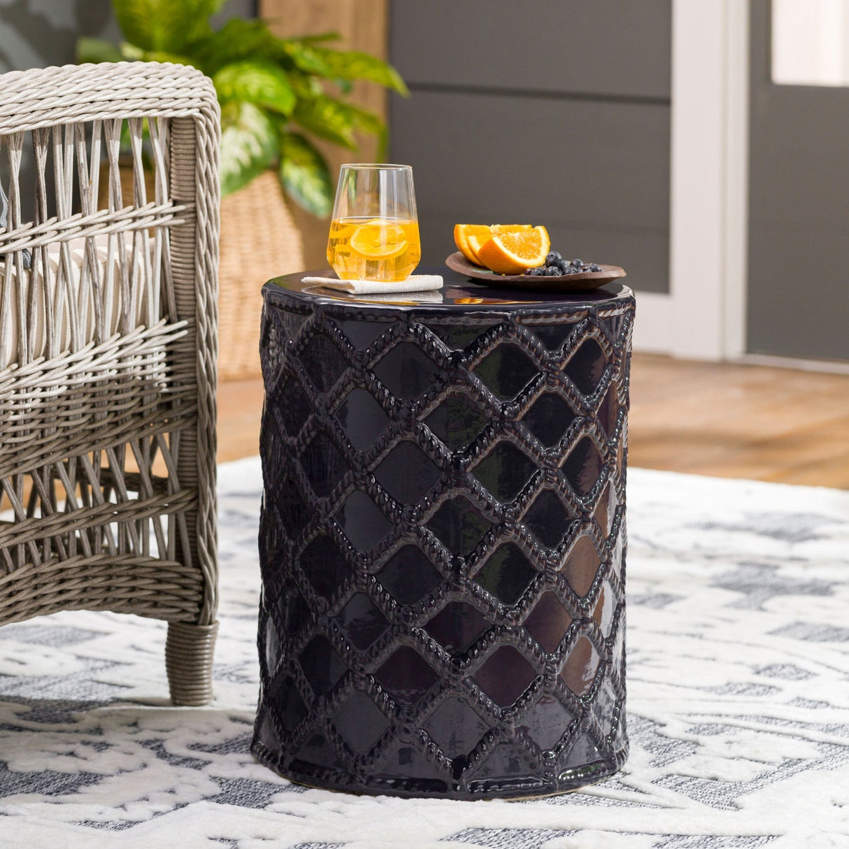 Modern European furniture - Lattice Patterned Ceramic Garden Stool - www.oroa.com