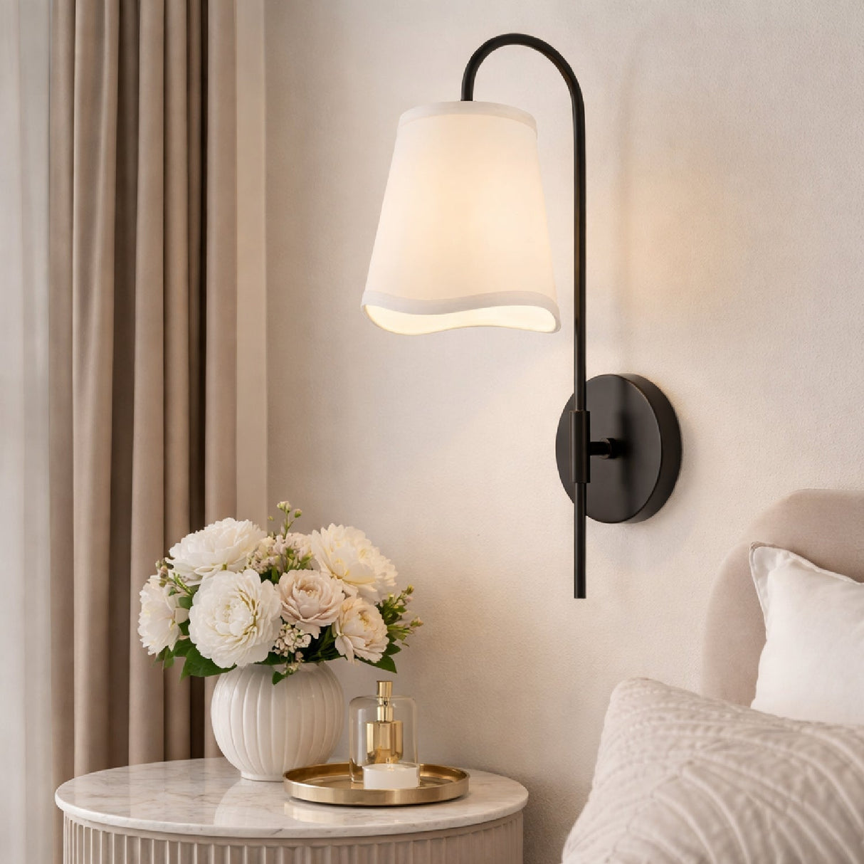 Modern European furniture - Wavy White Linen Wall Lamp - www.oroa.com