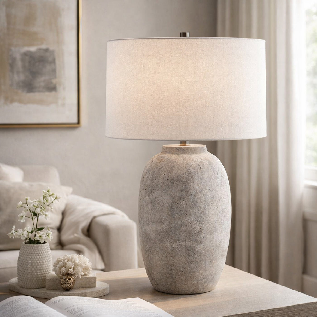 Modern European furniture - Linen Painted Cement Table Lamp - www.oroa.com