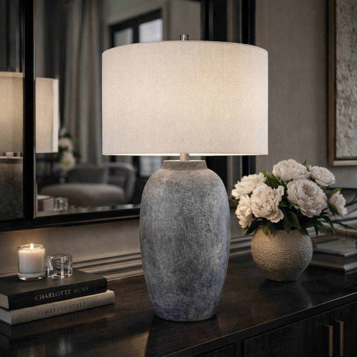 Modern European furniture - Linen Painted Cement Table Lamp - www.oroa.com
