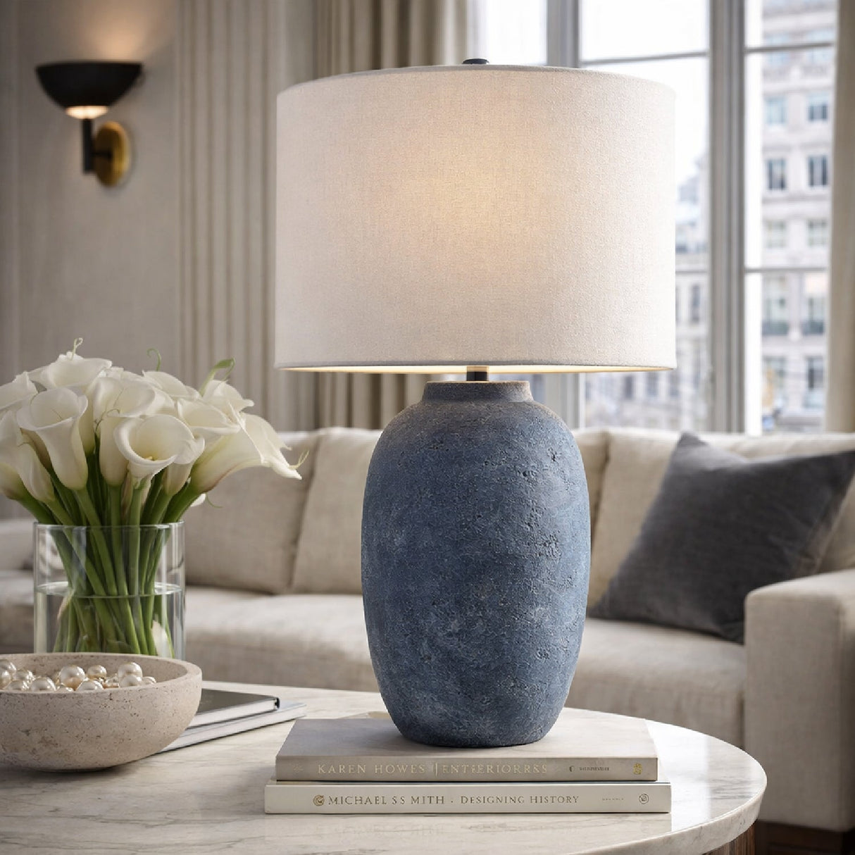 Modern European furniture - Linen Painted Cement Table Lamp - www.oroa.com