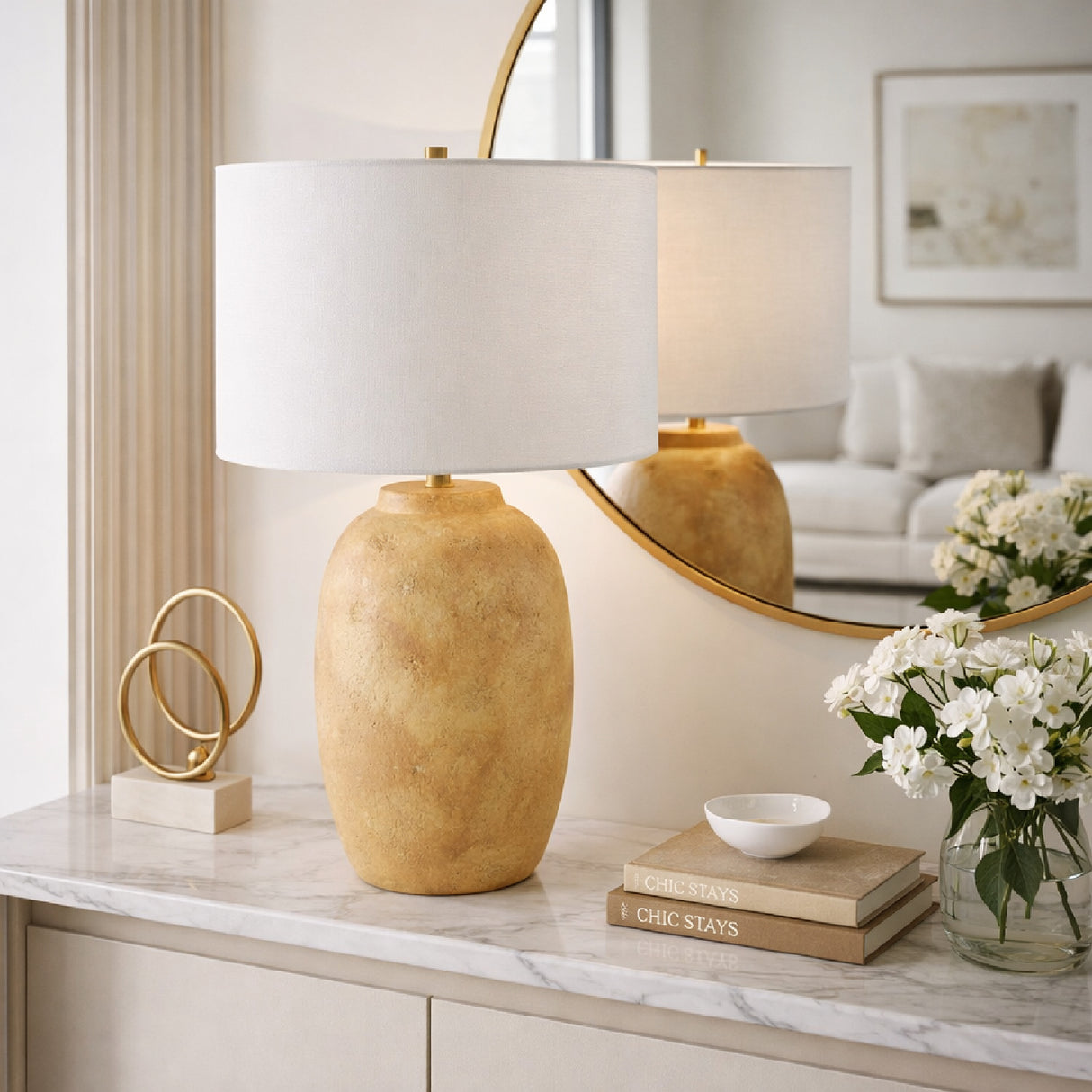 Modern European furniture - Linen Painted Cement Table Lamp - www.oroa.com