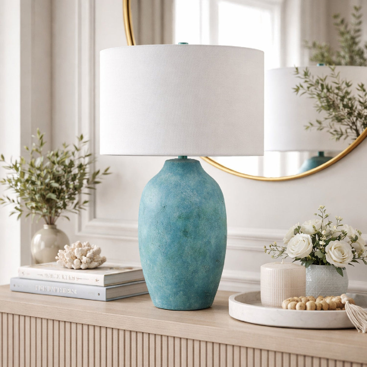 Modern European furniture - Linen Painted Cement Table Lamp - www.oroa.com