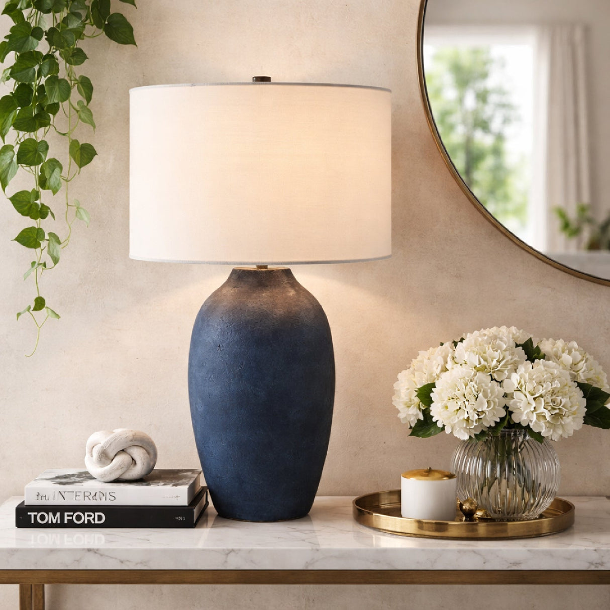 Modern European furniture - Linen Painted Cement Table Lamp - www.oroa.com