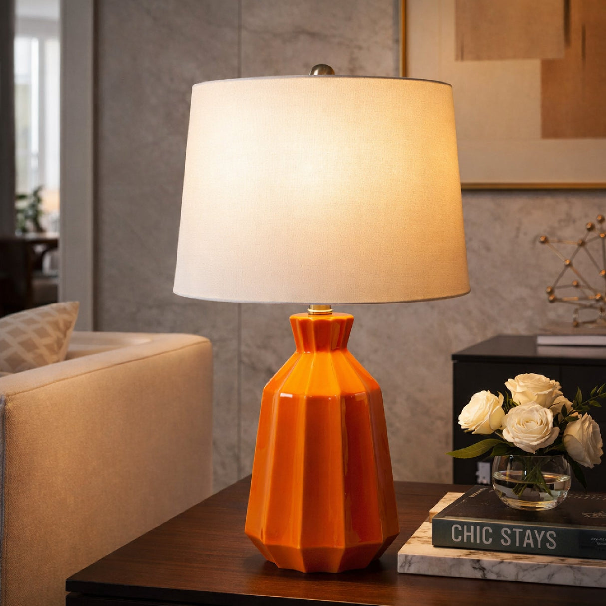 Modern European furniture - Neon Glazed Ceramic Table Lamp - www.oroa.com