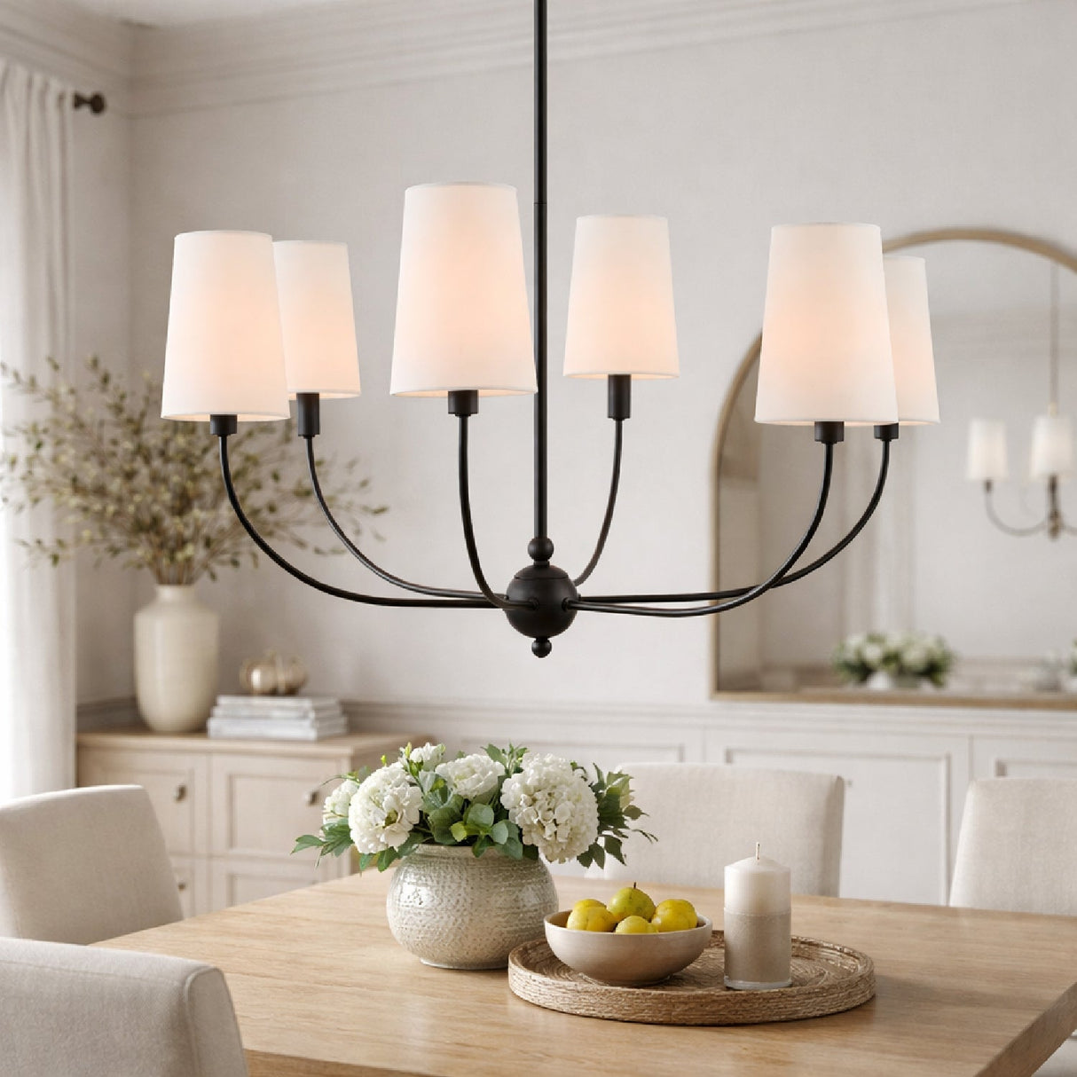 Modern European furniture - 6-Light White Linen Chandelier - www.oroa.com