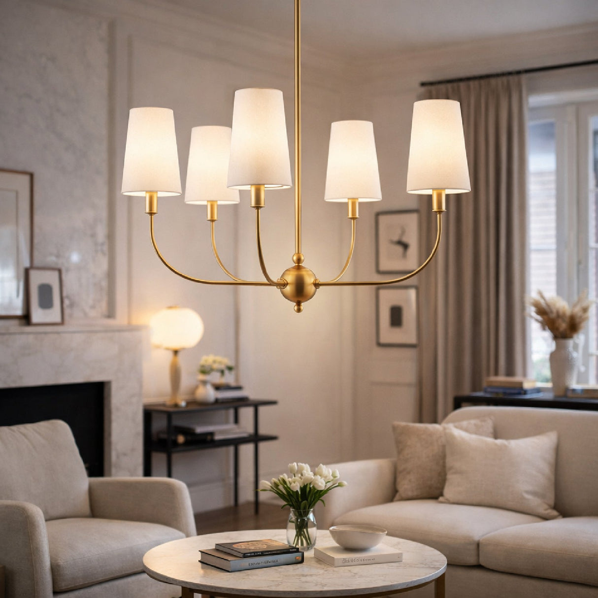 Modern European furniture - 6-Light White Linen Chandelier - www.oroa.com