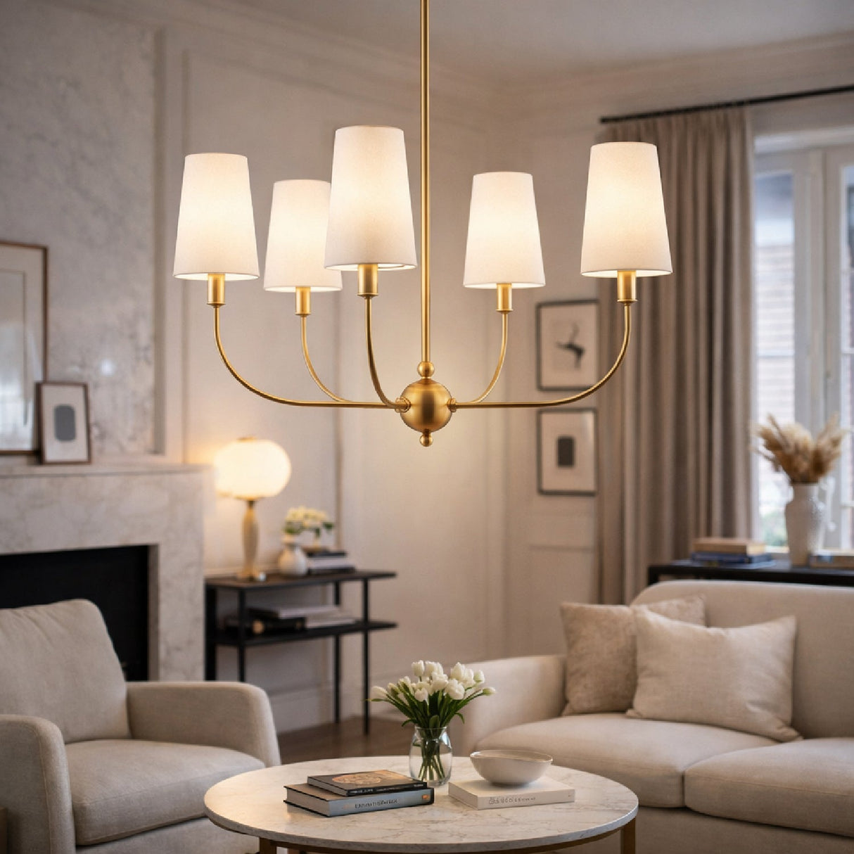 Modern European furniture - 6-Light White Linen Chandelier - www.oroa.com