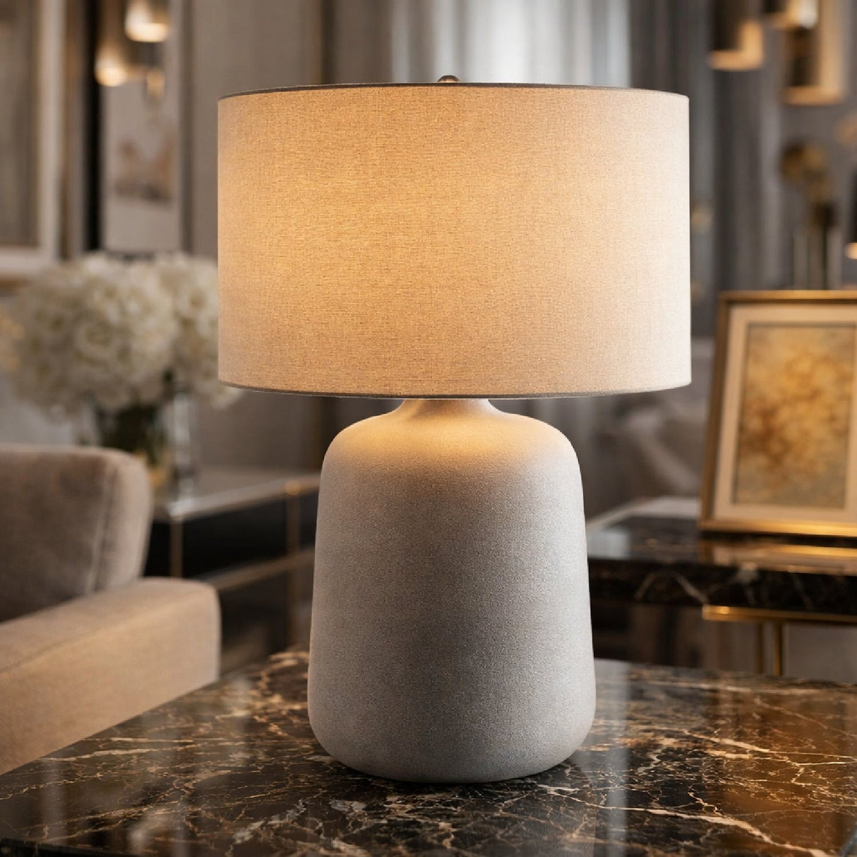 Modern European furniture - Ceramic Beige Linen Table Lamp - www.oroa.com