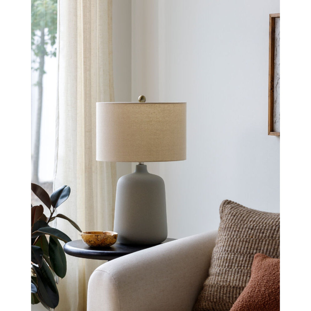 Modern European furniture - Ceramic Beige Linen Table Lamp - www.oroa.com