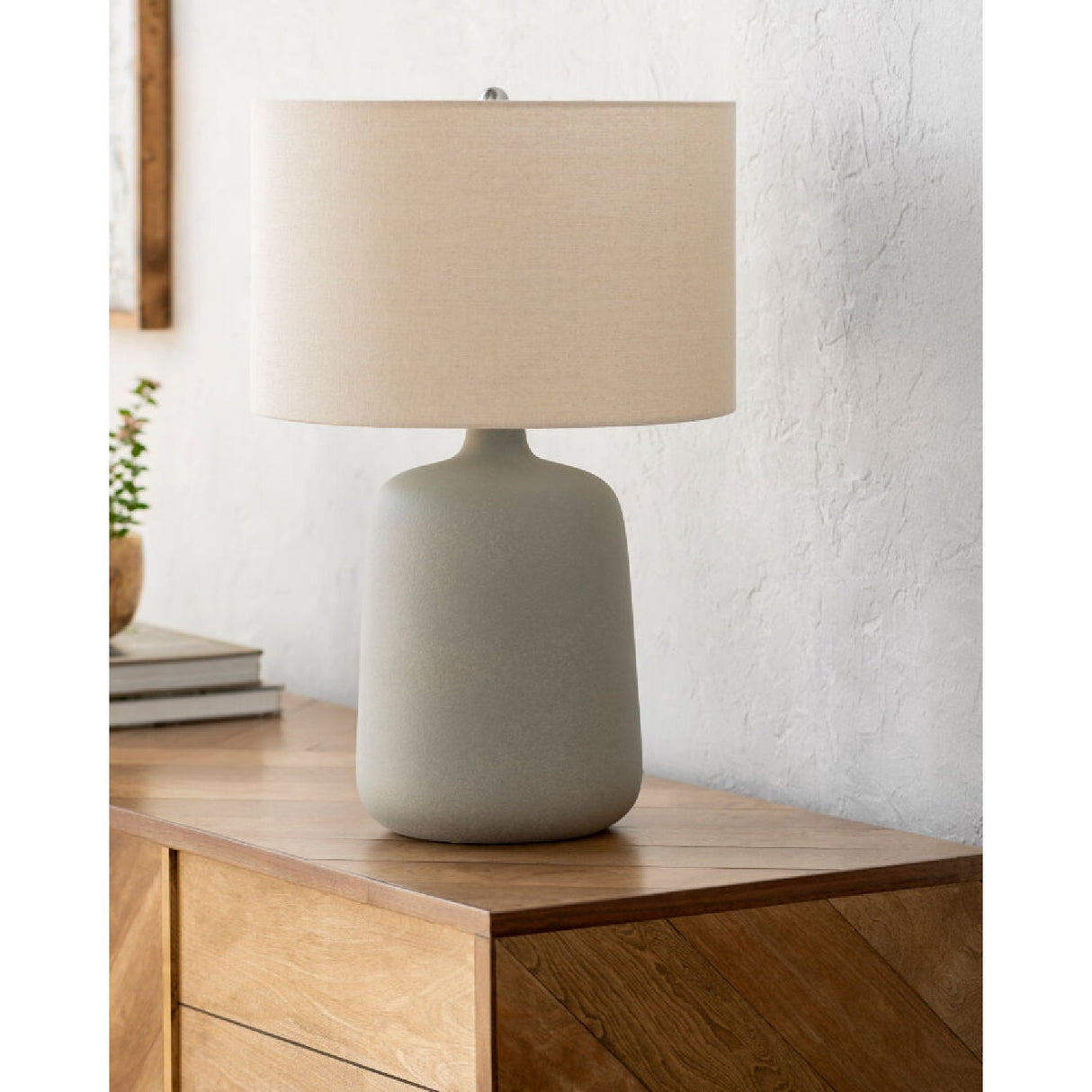 Modern European furniture - Ceramic Beige Linen Table Lamp - www.oroa.com