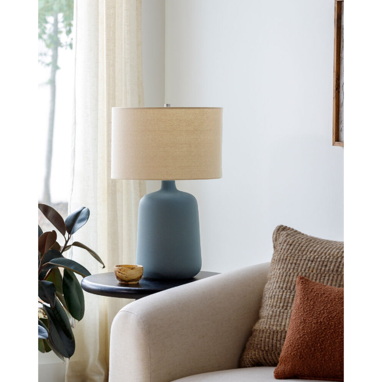 Modern European furniture - Ceramic Beige Linen Table Lamp - www.oroa.com