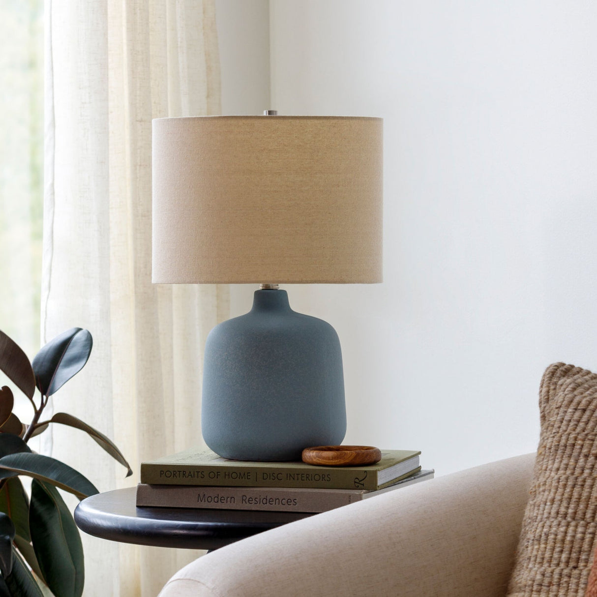 Modern European furniture - Beige Linen Ceramic Table Lamp - www.oroa.com