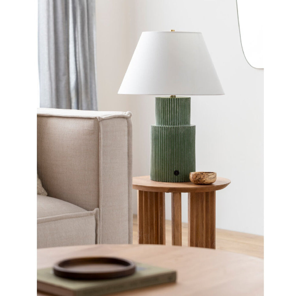 Modern European furniture - Ridged Green Accent Table Lamp - www.oroa.com