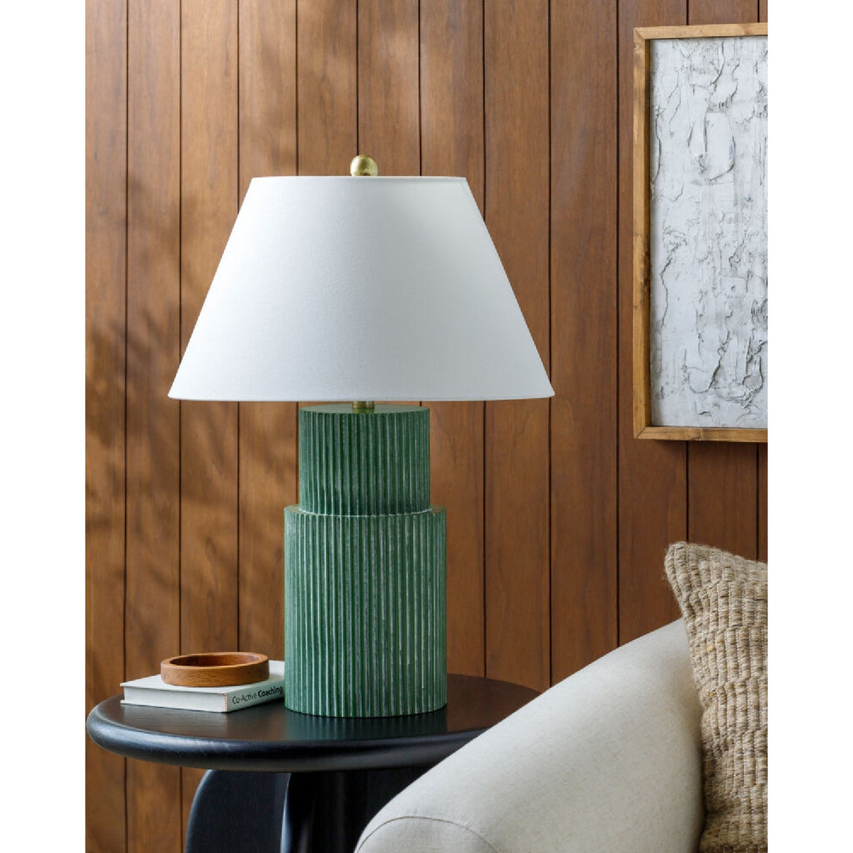 Modern European furniture - Ridged Green Accent Table Lamp - www.oroa.com