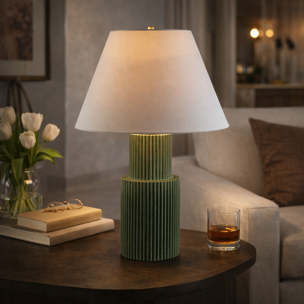 Modern European furniture - Ridged Green Accent Table Lamp - www.oroa.com