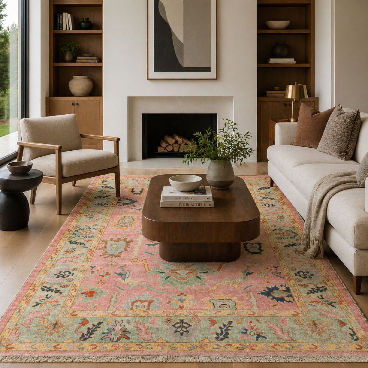 Modern European furniture - Pink Wool Fringed Carpet - www.oroa.com