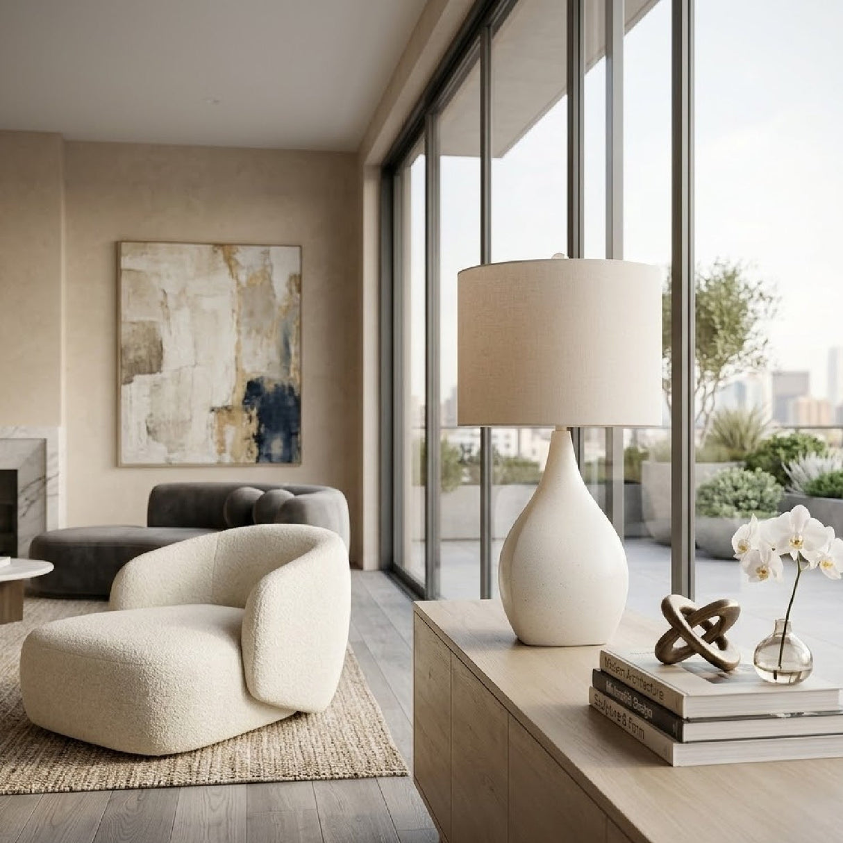 Modern European furniture - Cream Ceramic Table Lamp - www.oroa.com